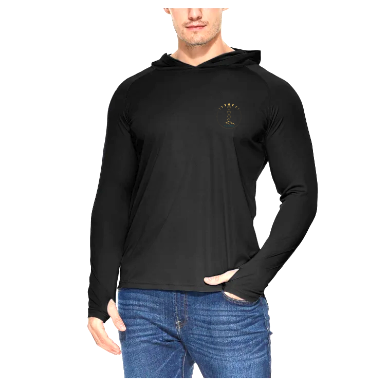 UPF 50  long-sleeved shirt with hood: Male -BLACK